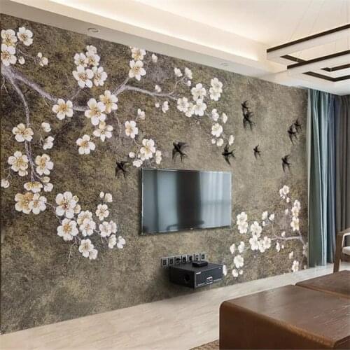 Wellyu Custom wallpaper 3d murals Chinese style retro new Chinese plum swallow TV background wall paper for living room murals
