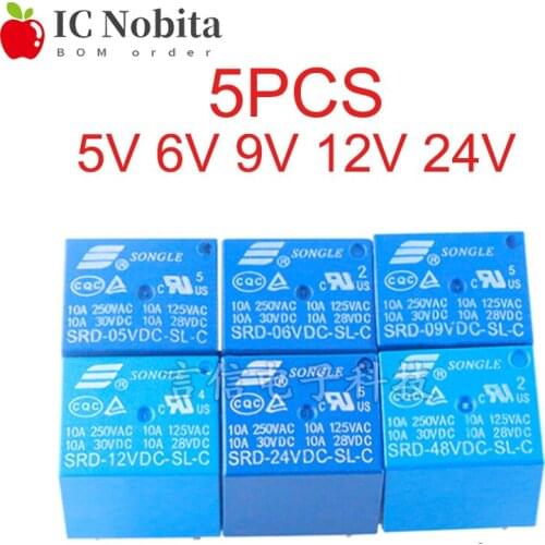 5PCS Relays SRD-24VDC-SL-C SRD-05VDC-SL-C SRD-06VDC-SL-C SRD-09VDC-SL-C SRD-12VDC-SL-C 5V 6V 9V 12V 24V 10A 250VAC 5PIN New