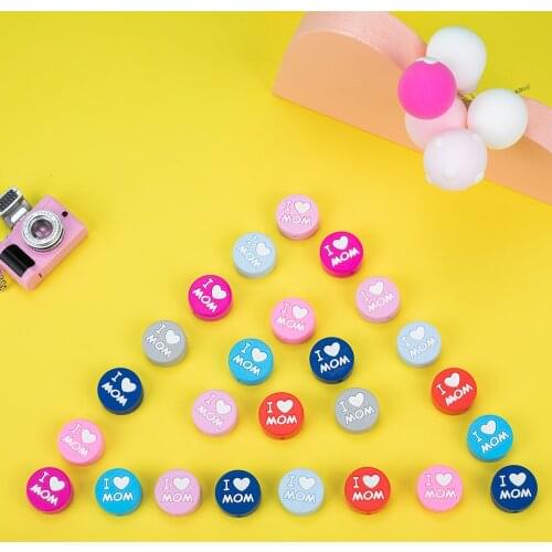 Sunrony 50pcs I LOVE Mam Round silicone beads Eco-friendly Sensory Teething Necklace Food Grade Dad Nursing Jewelry Accessories