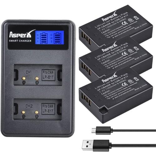 3Pcs LPE17 LP E17 LP-E17 Batteries + LCD USB Dual Charger for Canon EOS 200D 750D 760D 800D 8000D M3 M6 T6i T6s Kiss X8i Cameras