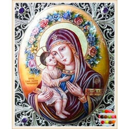 DIY Diamond Painting round cube diamond Resin Mosaic full Diamond embroidery 5D Icon mary and baby Decor Pattern Paintings