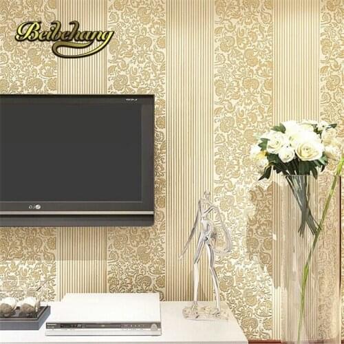 Beibehang 3D non - woven wallpaper simple European - style vertical striped wall living room bedroom television background