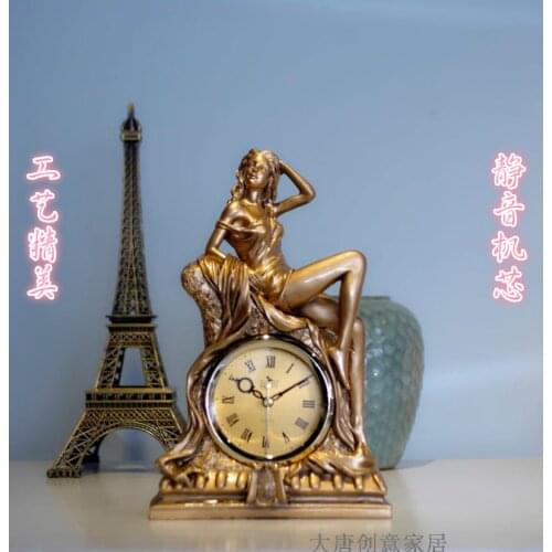 Clock sitting room European resin handicraft ornaments creative fashion decoration western female desk bedroom silent clock