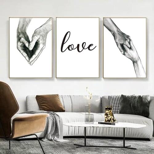 Black and White Love Holding Hands Wall Art Canvas Painting Nordic Posters And Prints Wall Pictures For Living Room Decoration