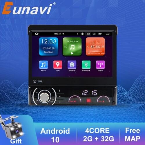 Eunavi 1 Din Android 9.0 Octe Core Car DVD Player For Universal GPS Navigation Stereo Radio WIFI MP3 Audio USB SWC 2GB 32GB