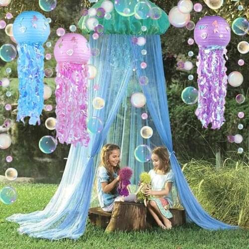 2Pcs 7Feet Flat Under the sea Colorful Bubble Garlands Little Mermaid Birthday Hanging ceiling wall Banner Streamer Baby Shower