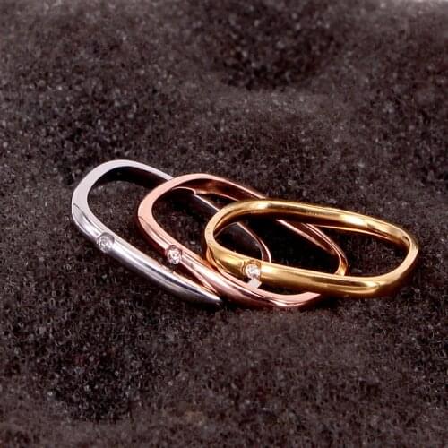 Hot Sale Stainless Steel Rose Gold Color Love Zircon crystal Square Finger Ring Women Girl Wedding Party Gift