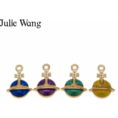 Julie Wang 8PCS Alloy Gold Base Mix 4 Colors Enamel Round Cross Charms Necklace Pendant Earrings DIY Jewelry Making Accessory