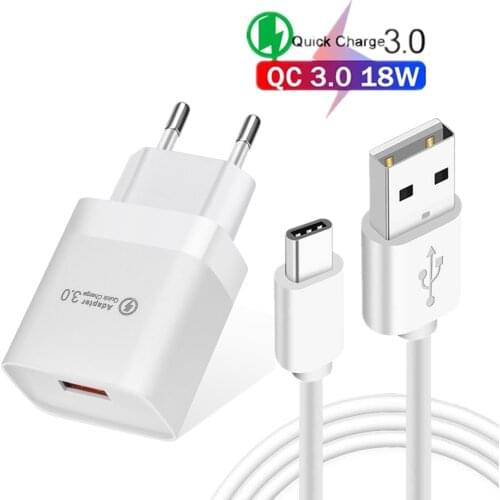 Type C Cable USB Charger Quick Charge 3.0 QC 3.0 18W Fast Charging For Samsung A51 Huawei P30 Xiaomi Phone Adapter Type C Cable