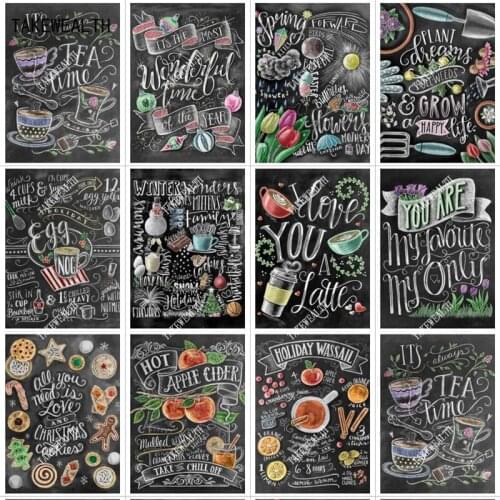 Full Square/Round Drill 3D DIY Mosaic Diamond Embroidery Blackboard text Diamond Painting Cartoon Cross Stitch Decoration