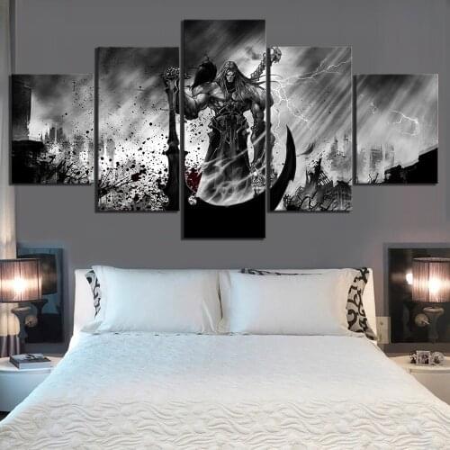 5 Piece Black White Painting Death Knight Picture Wall Sticker Darksiders Game Poster Canvas Painting for Home Decor Wall Art