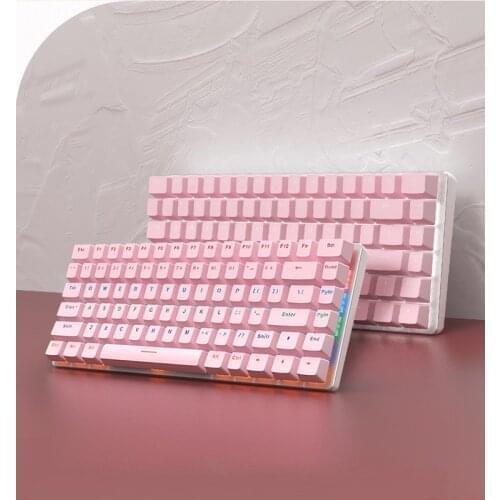 AJAZZ AK33 82-key Aluminum Alloy Portable Computer Mechanical Keyboard Cute Pink White Backlit Keyboard for Win PC Gamer