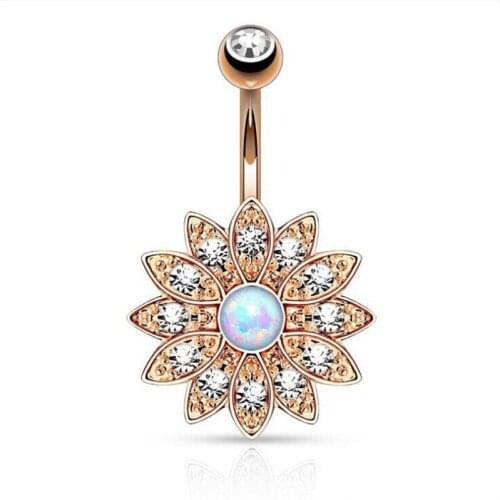 New Surgical Steel Big Flower Dangle navel rings Crystal Navel Gold Belly Button Ring Navel Piercing Fashion Body Jewelry