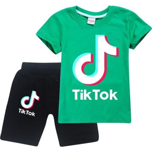 TIK TOK Girls Clothes Boys Shorts Set Pajamas Short Sleeve T-shirt Summer Tracksuit Printed Casual Set Kid Clothing Sport