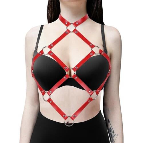 Leather Harness Fashion Sex Costumes Adjust Gothic Punk Harness Bondage Dance Rave Wear Tight Suspender Strappy Cage Straps Belt