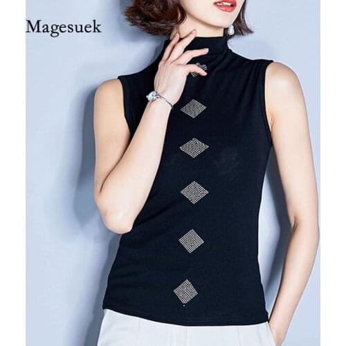 Summer Sleeveless Shirt Fashion Women T Shirt 2021 Turtleneck Harajuku Ladies Tops Women Clothing New Style Black Shirt 4414