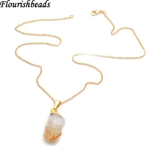 Small size natural citrine rough stone nugget pendant 18" linked chains necklace fashion woman necklace
