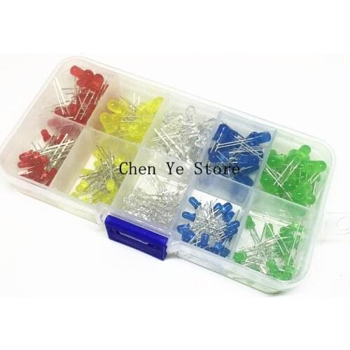 200PCS 3MM 5MM Led Kit With Box Mixed Color Red Green Yellow Blue White Light Emitting Diode Assortment 20PCS Each New