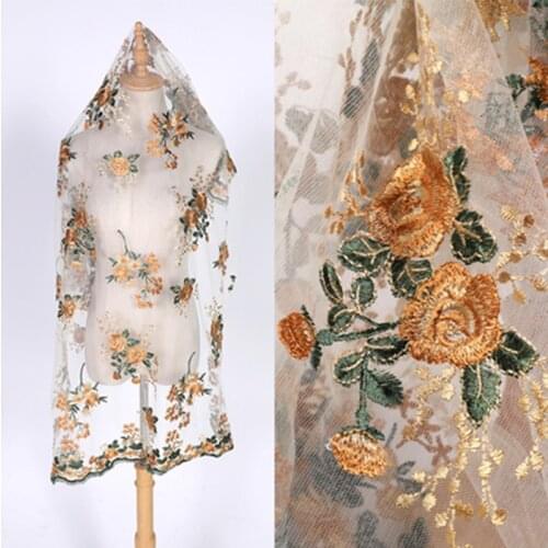 New Retro Rose Mesh Embroidery Lace Fabric For Wedding Dress Cheongsam Baby Clothes Tablecloth Handmade Diy