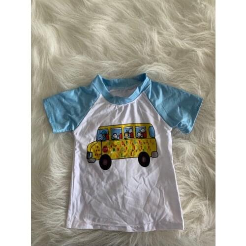 Newest Childrens Boutique Clothes Boy Summer Bus Print Back To School Short Sleeves