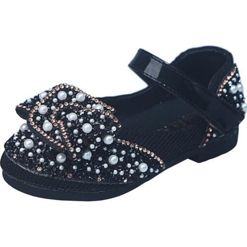 2021 New Childrens Shoes Pearl Rhinestones Shining Kids Princess Shoes Baby Girls Shoes For Party And Wedding Shoes
