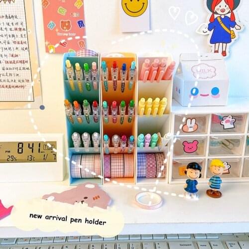 New Kawaii Ice Cream Color 5 Gird Pen Holder Desktop Organizer Makeups Pencil Storage Box School Office Stationery