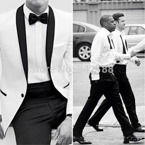New Year tuxedos White mens dress Color butyl process Shawl collar white groom suits / classic groom tuxedos /wedding suits