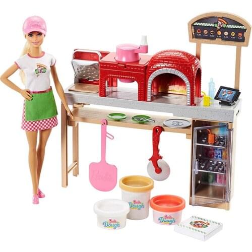 Original Barbie Doll Blonde Pizza Chef and Playset Furnitures Career Toys for Girls Doll House Accessories Genuine Barbie Dolls
