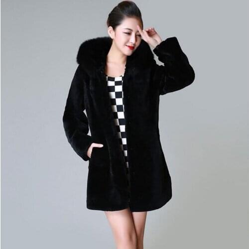 Best selling New winter women faux mink coat Korean long black parka Girl elegant luxury fox fur collar Hooded thick warm Jacket