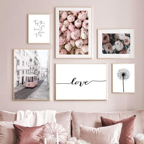 Landscape Wall Picture Wall Art Canvas Painting Tram Rose Dandelion Love Quotes Nordic Posters And Prints Living Room Home Decor