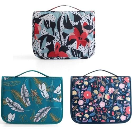 Portable Travel Hanging Toiletry Wash Bag with Hook Floral Print Waterproof Large Capacity Cosmetic Organizer Zippered Makeup