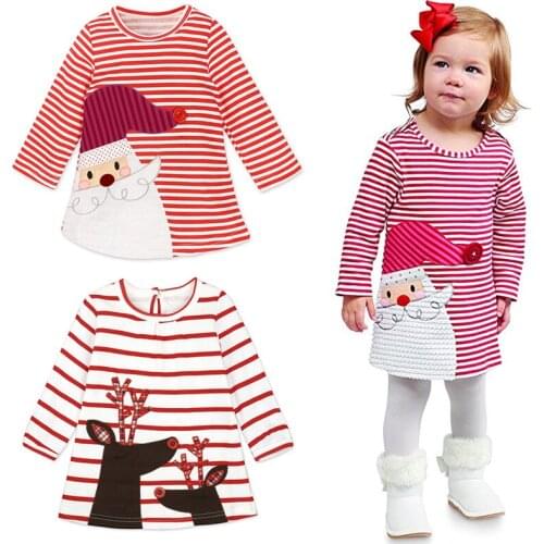 Casual Christmas Dress Cute Cartoon Santa Toddler Girl Dresses Cotton Long Sleeve Princess Dress For Baby Kids Clothes 1-6 Years