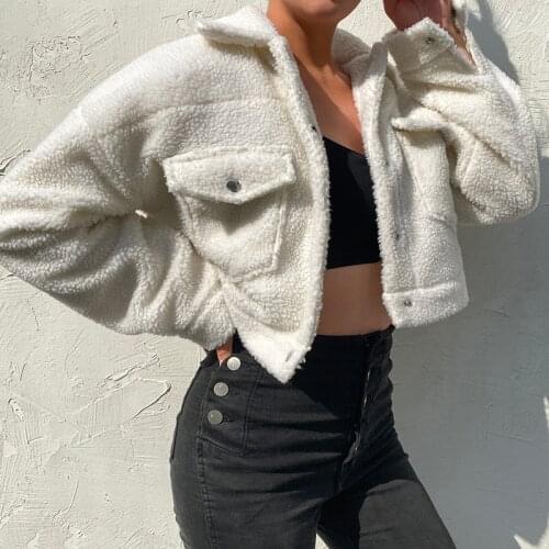 Casual Furry Lamb Woolen Coat Womens Autumn Winter Short Jacket Female 2020 Keep Warm Cropped Overcoat Single Breasted Outwear