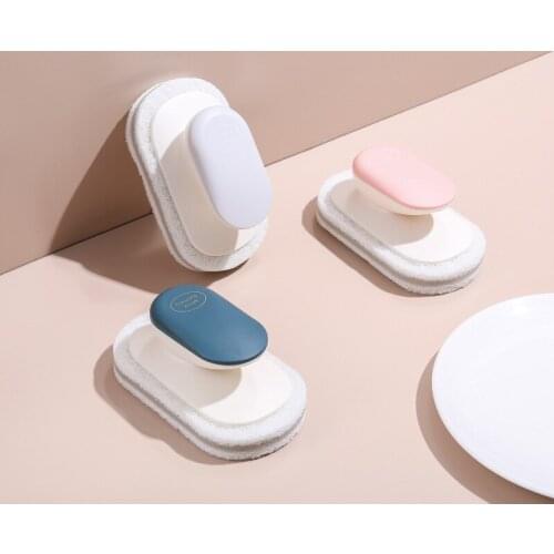 With Handle Sponge qing jie tai Riser Brushes Multi-Functional Kitchen and Bathroom Cleaning Brush Cloth Dishes xi guo shua