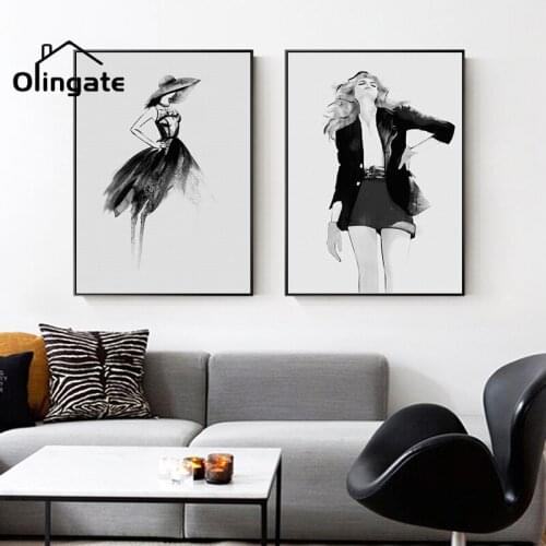 Modern Portrait Canvas Poster Abstract Black White Fashion Girl Wall Art One Piece Wall Painting Home Decor for Living Room