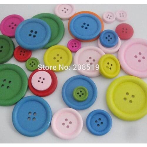 WBNWWW 9mm to 45mm Painting Round Wood Craft Buttons Mix 100pcs Sewing Accessory