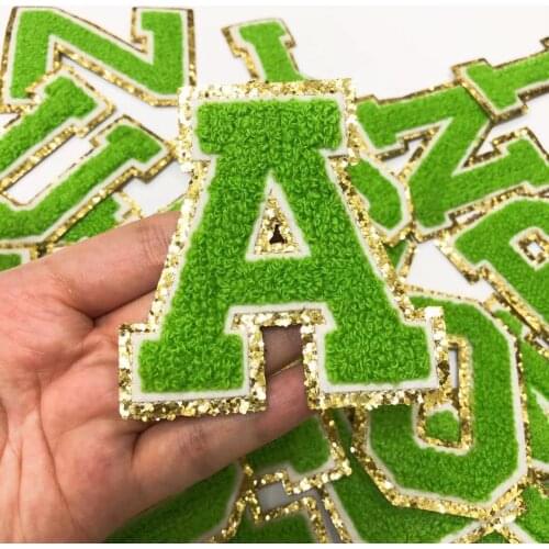 Green Towel Embroidered Letters Alphabet Applique Seuqins Iron On Patches For Clothing Bags Jacket DIY Name Patch Accessories