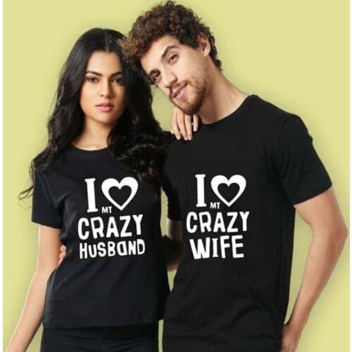 I Love My Crazy Husband Wife Printing Sweet Couple Fashion Couple T-shirt Round Collar Short Sleeve Pullover Tops Summer T shirt