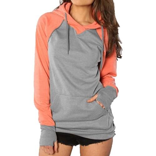 Womens Spliced Long Sleeve Hoodie Sweatshirt Pullover Tops Casual Hooded Pocket Jumper Coat