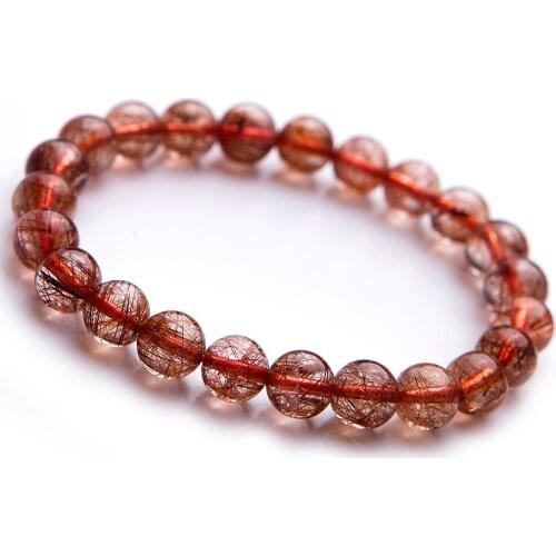 Genuine Natural Copper Hair Rutilated Quartz Crystal Stone Charm Stretch Women Bracelets 8.5mm