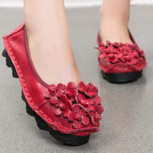 ZZPOHE Spring autumn fashion women shoes handmade ladies flat shoes leather comfortable soft soled mother shoes size 35-40