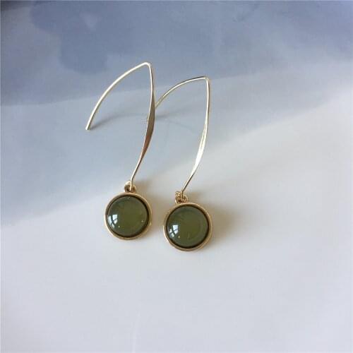 High Quality Gold Color Plating Big Hook Green Stone Dangle Drop Earrings For Women Party Anniversary Decoration Accessory