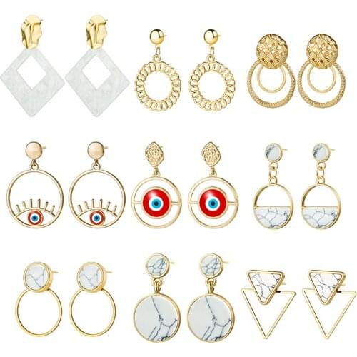 Vintage Womens Statement Gold Drop Earrings 2019 For Women Fashion Geometric Round Acrylic Metal Dangle Hanging Earring Jewelry