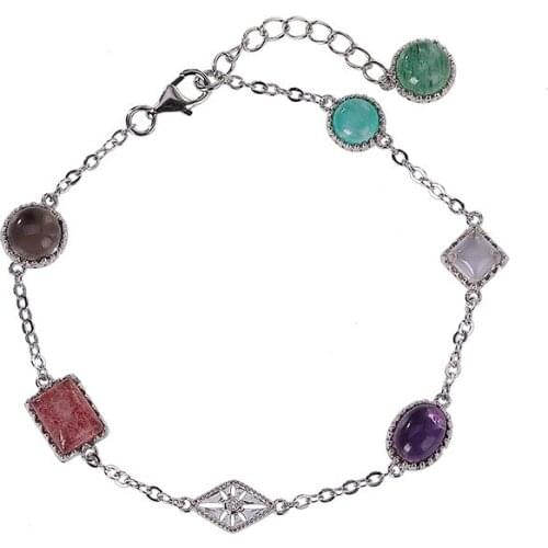 925 sterling silver Strawberry quartz Citrine Amethyst White TIANHESHI Crystal Colored gems Ladies Fresh bracelet