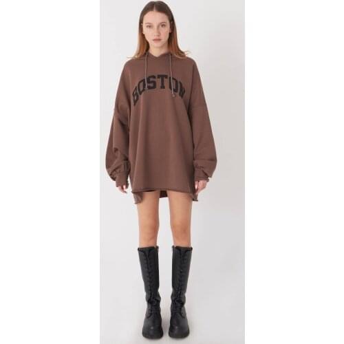 Women Sweatshirt Gray color Clothing Winter Pullovers Long Casual Street Fashion Cotton Dresses