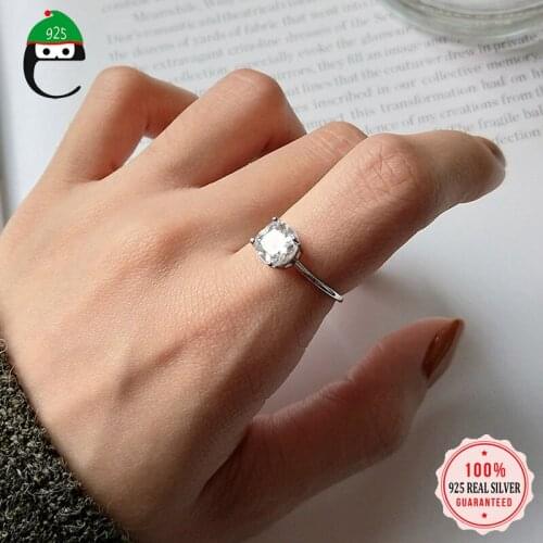 ElfoPlataSi Real 925 Sterling Silver Minimalist Fashion CZ Opening Ring For Women Wedding Birthday Party Fine Jewelry DA1572