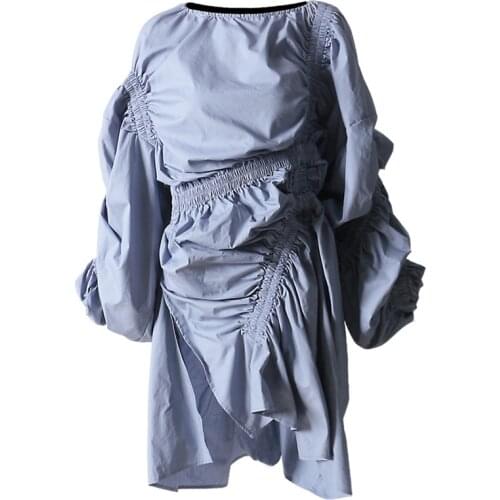 Women Reversible Dress Oversize Loose Long Sleeve High Waist Ruched Dress Spring Autumn