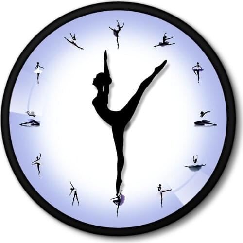 12 inch Black Metal Aluminum Frame Purple Ballerina Dancing Needle Arrows Wall Clock Dancer Studio Room Decor Orologio Da Parete
