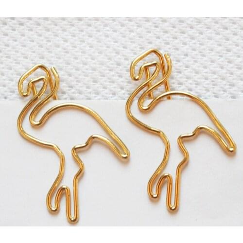 20pcs Golden Flamingo Paper Clip Storage Bookmark PaperClips Cute Folder Metal Paperclip Binding Stationery Office Supplies