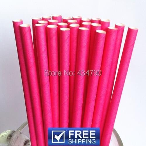 200pcs Bulk Plain Paper Straws Deep Pink,Solid Color Cake Pop Sticks,Weddings or Bachelorett Party Supplies Decorations